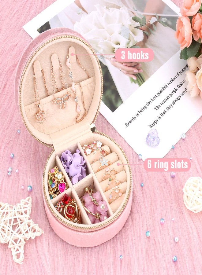 DesignSter Travel Jewelry Box - Velvet Mini Jewelry Organizer, Small Jewelry Case for Girls Women, Jewelry Storage Box for Rings Earrings Necklace (Circular, Lotus Pink) - Image 5